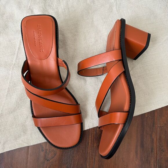 NWOB EVERLANE The Italian Leather Tourist Heel Sandals in Adobe Brown - Picture 2 of 12